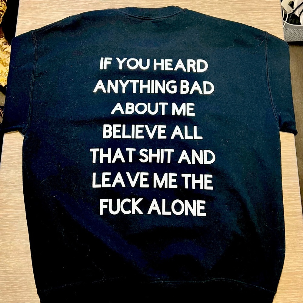 Black Gildan crewneck with custom design on the back